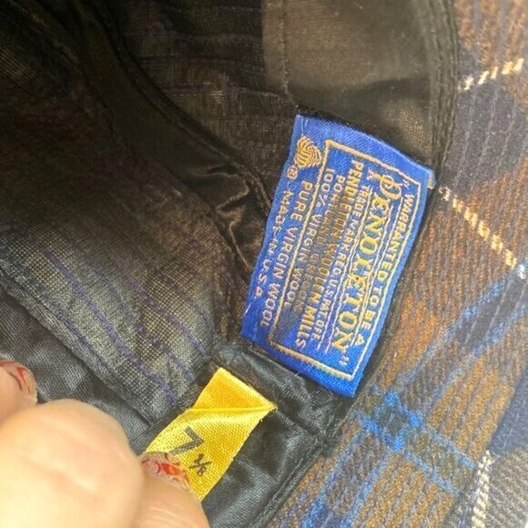 Vintage Pendleton Plaid Wool Bucket Hat 7 1/4 Blue & Brown Checkered Design - Picture 6 of 6